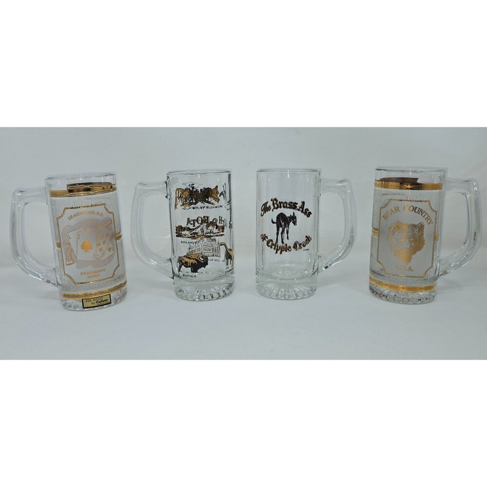 Culver 22k Gold Hoover Dam Glass Mugs Set Of 2 Waterfall Trim New Vintage